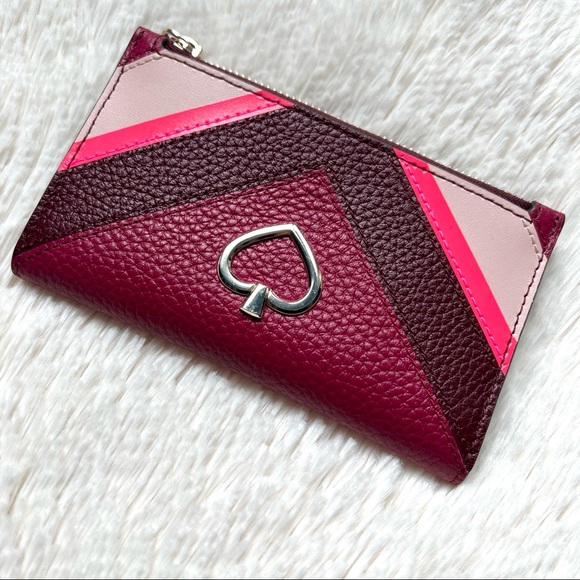kate spade Handbags - Kate Spade Kourtney Chevron Small slim bifold wallet Maroon / pink leather